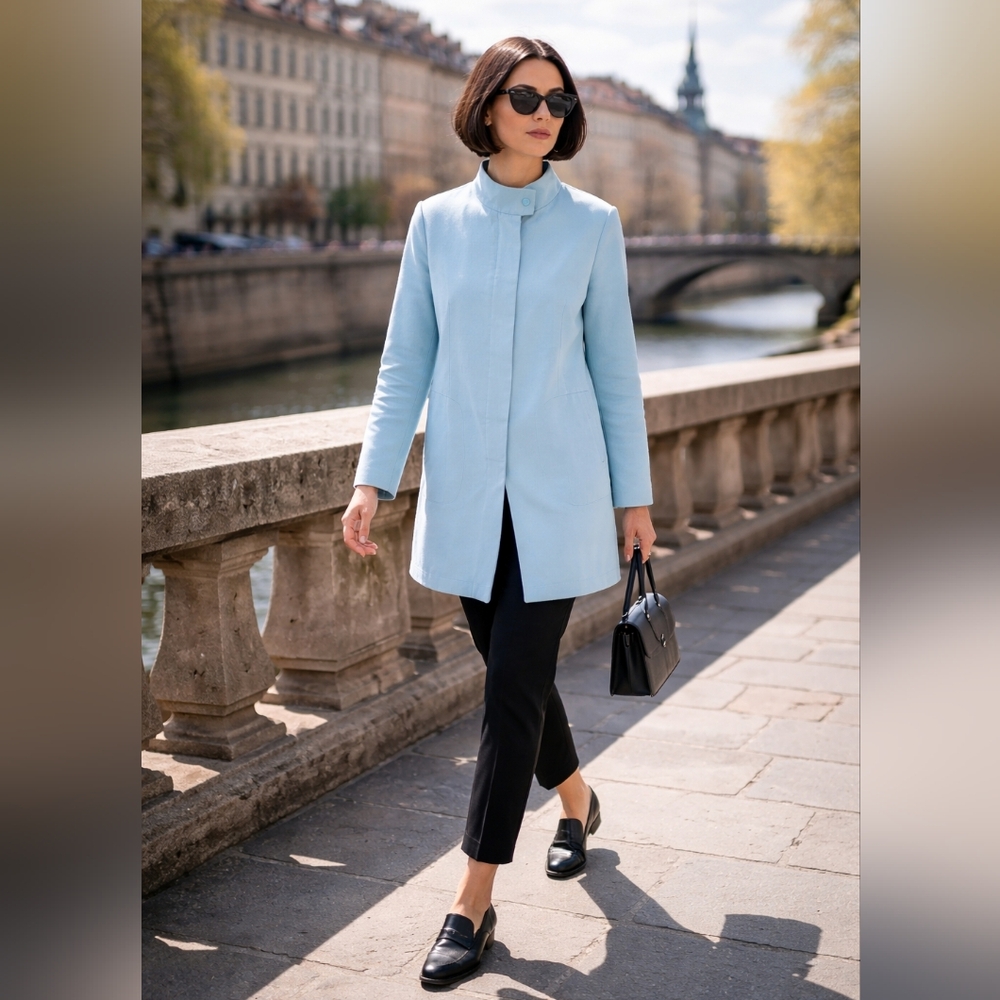 Stefanel Powder Blue Minimalist Car Coat Mod Italian Jacket S